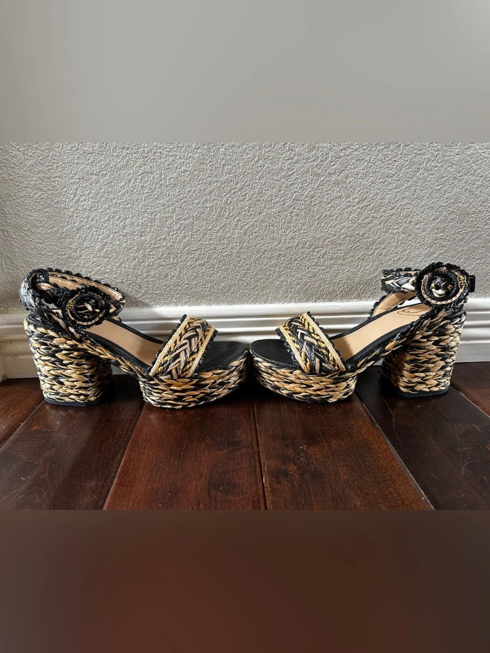 Braided Platform Sandals - Black and Tan